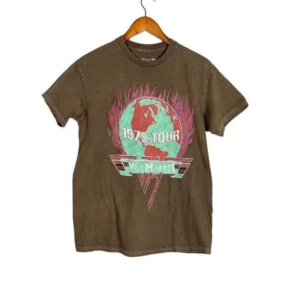 Vintage Style Van Halen 1979 World Tour Short Sleeve Crew Neck T Shirt M Brown - Picture 13 of 15